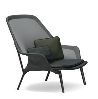VITRA fauteuil SLOW CHAIR (Noir - Base aluminium revêtement chocolat / Revêtement tissu en maille)