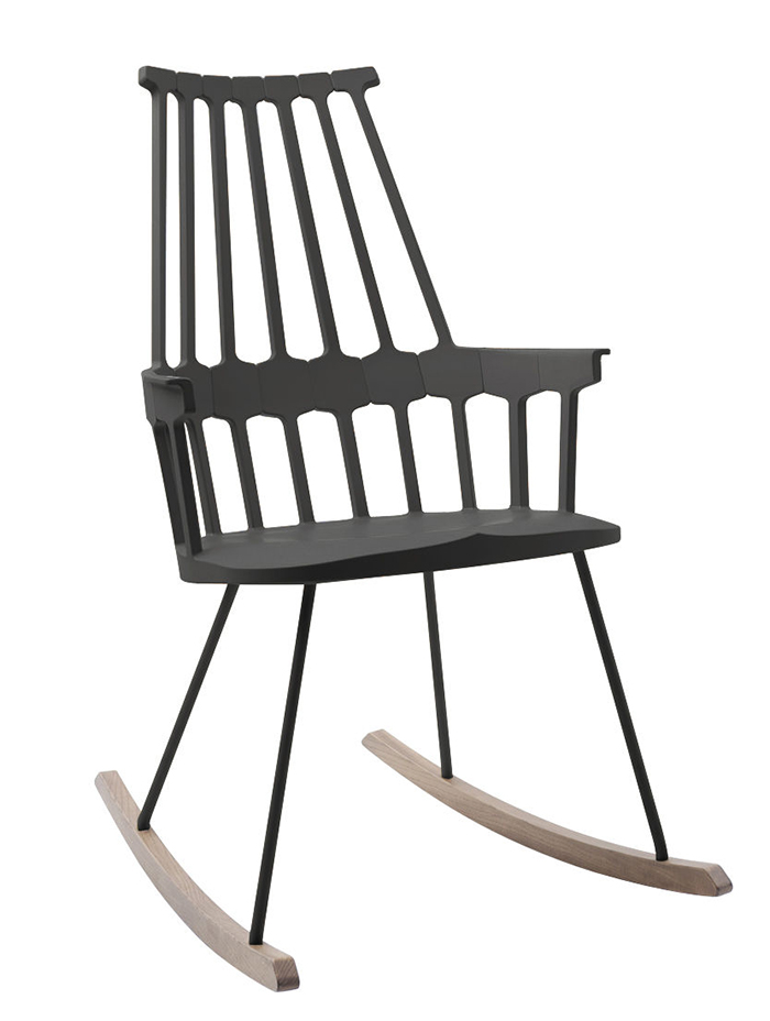 KARTELL chaise à bascule COMBACK (Noir - Technopolymère thermoplastique - Frêne teinté chêne)