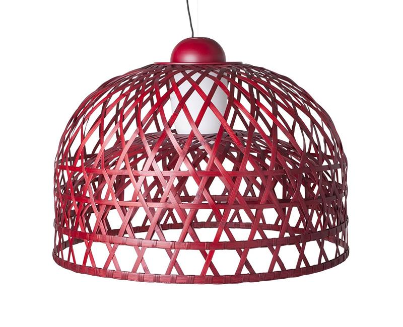 MOOOI lampe à suspension EMPEROR L (Rouge - Canne de bamboo et structure en aluminium)