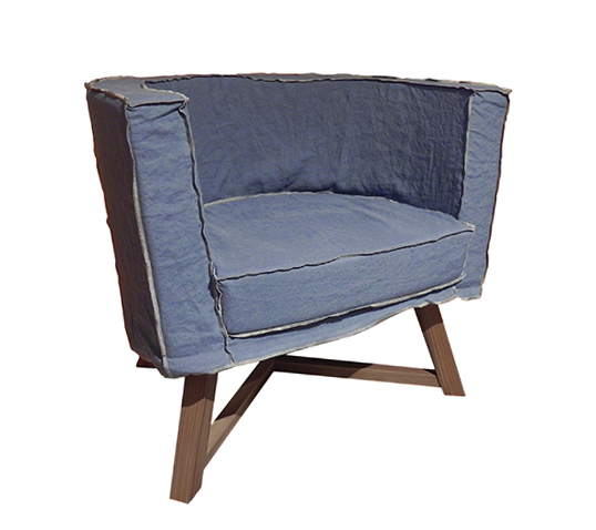 GERVASONI fauteuil GRAY 08 (Laguna Tissu couleur lagune - Coutures granit - noyer noir)