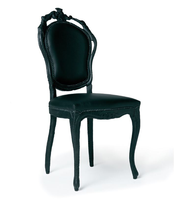 MOOOI chaise SMOKE DINING CHAIR (Noir - Bois brûlé - cuir)