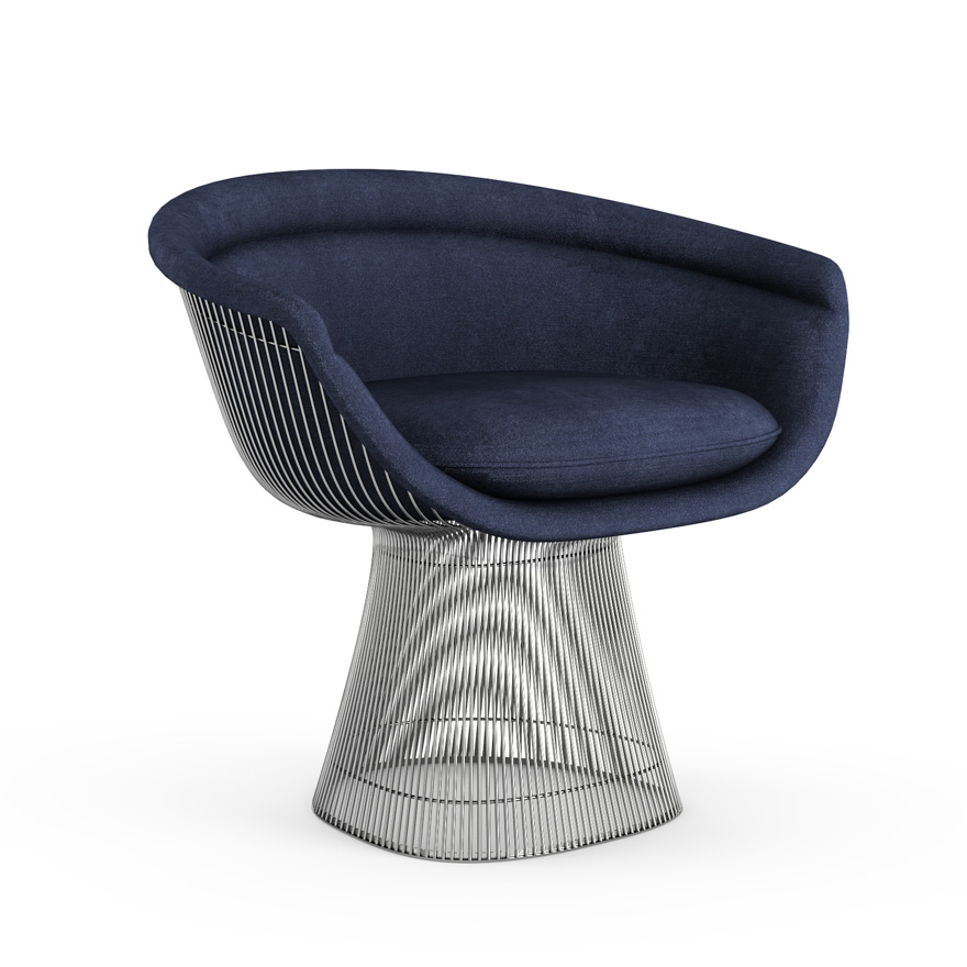 KNOLL fauteuil PLATNER (Blue / Nickel - Tissu Circa / Métal)