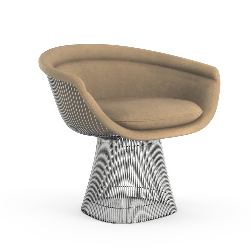 KNOLL fauteuil PLATNER (Sandstone / Nickel - Tissu Knoll Velvet / Métal)