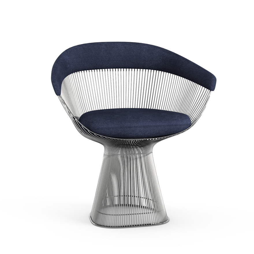 KNOLL fauteuil PLATNER (Blue / Nickel - Tissu Circa / Métal)
