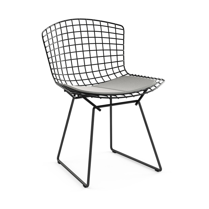KNOLL chaise avec coussin BERTOIA (Structure noire / Coussin Silver - Acier / Tissu Ultrasuede)