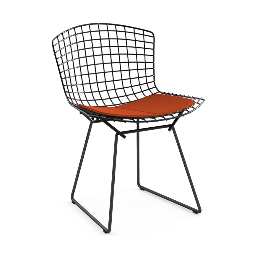 KNOLL chaise avec coussin BERTOIA (Structure noire / Coussin Poppy - Acier / Tissu Ultrasuede)
