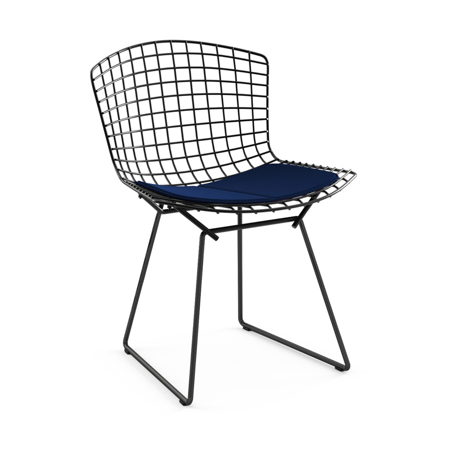 KNOLL chaise avec coussin BERTOIA (Structure noire / Coussin Midnight - Acier / Tissu Ultrasuede)
