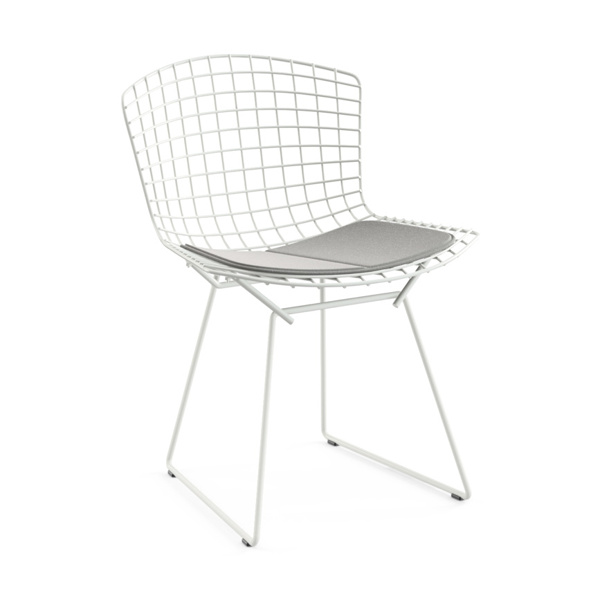 KNOLL chaise avec coussin BERTOIA (Structure blanche / Coussin Silver - Acier / Tissu Ultrasuede)