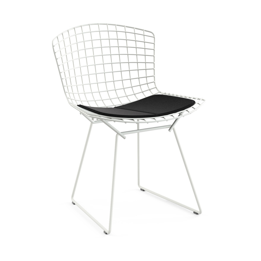 KNOLL chaise avec coussin BERTOIA (Structure blanche / Coussin Black Onyx - Acier / Tissu Ultrasuede