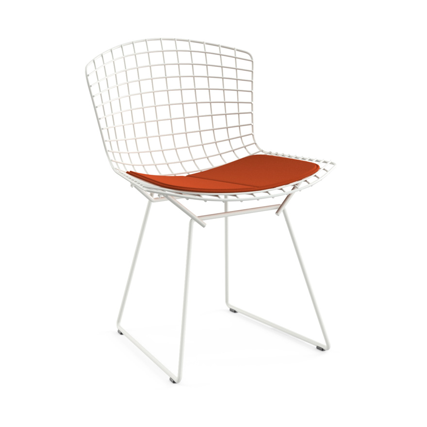 KNOLL chaise avec coussin BERTOIA (Structure blanche / Coussin Poppy - Acier / Tissu Ultrasuede)