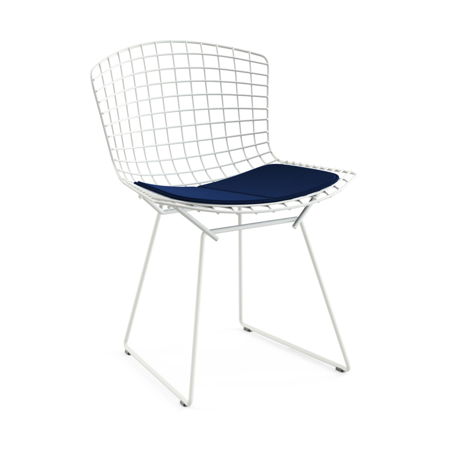 KNOLL chaise avec coussin BERTOIA (Structure blanche / Coussin Midnight - Acier / Tissu Ultrasuede)