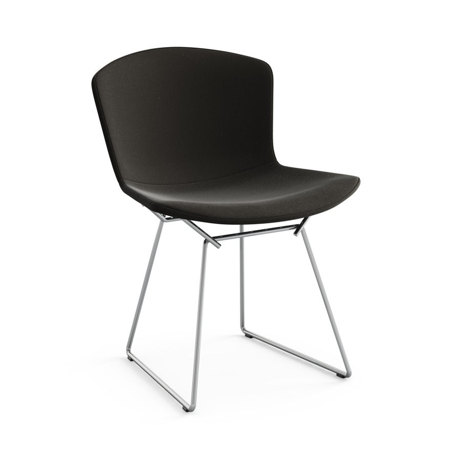 KNOLL chaise entièrement rembourrée BERTOIA (Structure chromée / Revêtement Black Onyx - Acier / Tis