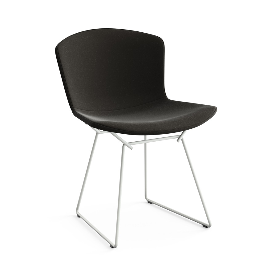 KNOLL chaise entièrement rembourrée BERTOIA (Structure blanche / Revêtement Black Onyx - Acier / Tis