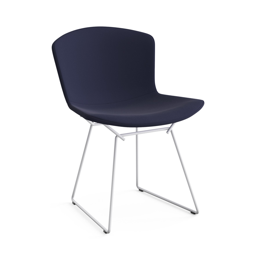 KNOLL chaise entièrement rembourrée BERTOIA (Structure blanche / Revêtement Midnight - Acier / Tissu