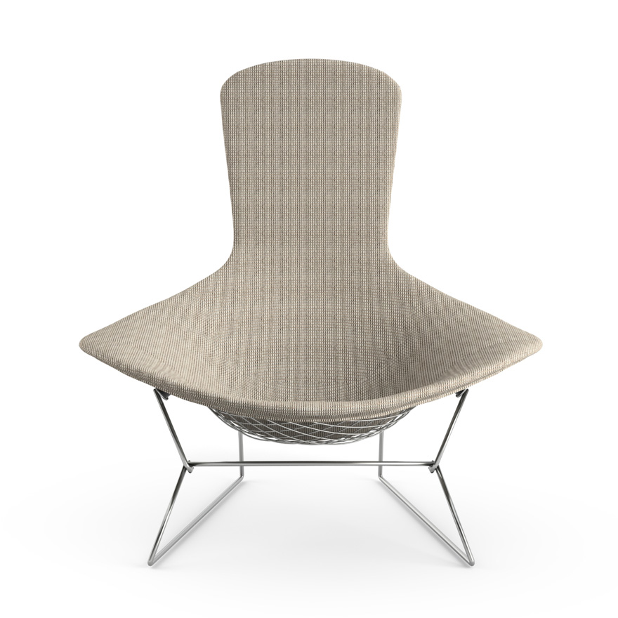 KNOLL fauteuil relax entièrement rembourrée BERTOIA (Structure chromée / Revêtement Sand - Acier / T