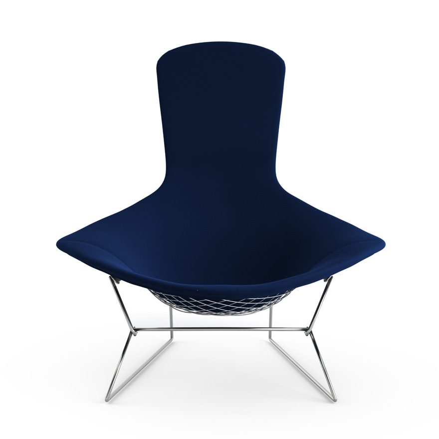 KNOLL fauteuil relax entièrement rembourrée BERTOIA (Structure chromée / Revêtement Midnight - Acier