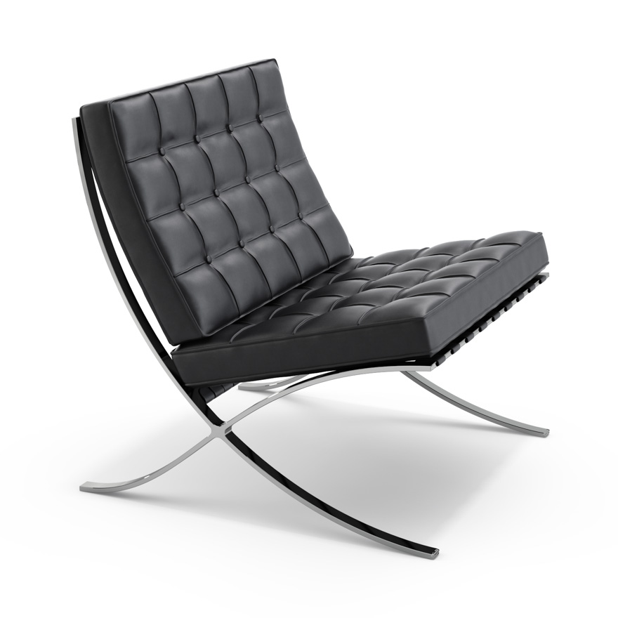 KNOLL fauteuil BARCELONA (Structure chromée / Revêtement Black - Acier / Cuir Sabrina)