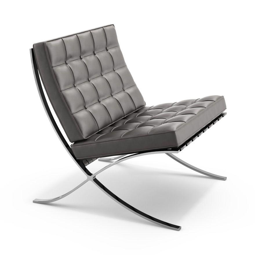 KNOLL fauteuil BARCELONA (Structure chromée / Revêtement Flint - Acier / cuir Volo)
