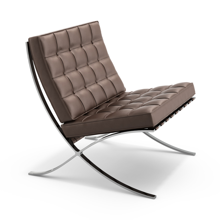 KNOLL fauteuil BARCELONA (Structure chromée / Revêtement Toast - Acier / cuir Volo)