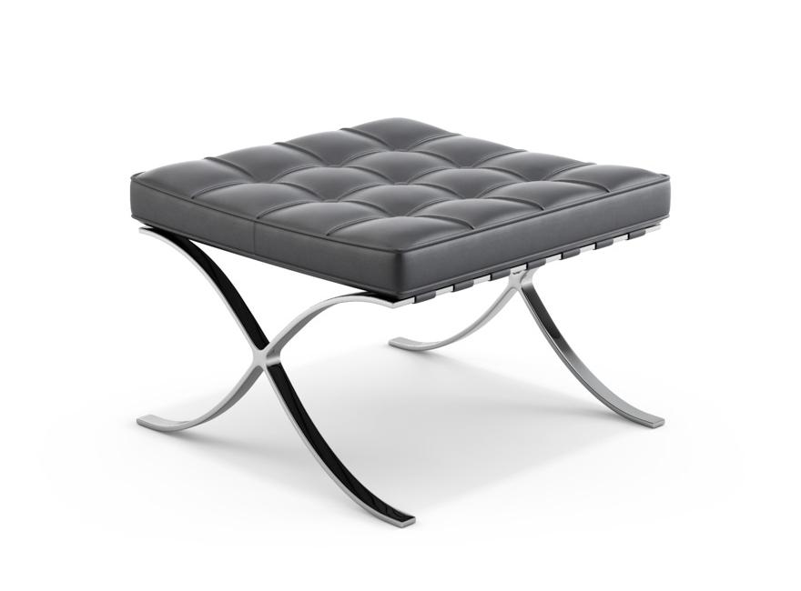 KNOLL repose-pied pouf ottoman BARCELONA (Structure chromée / Revêtement Black - Acier / Cuir Sabrin