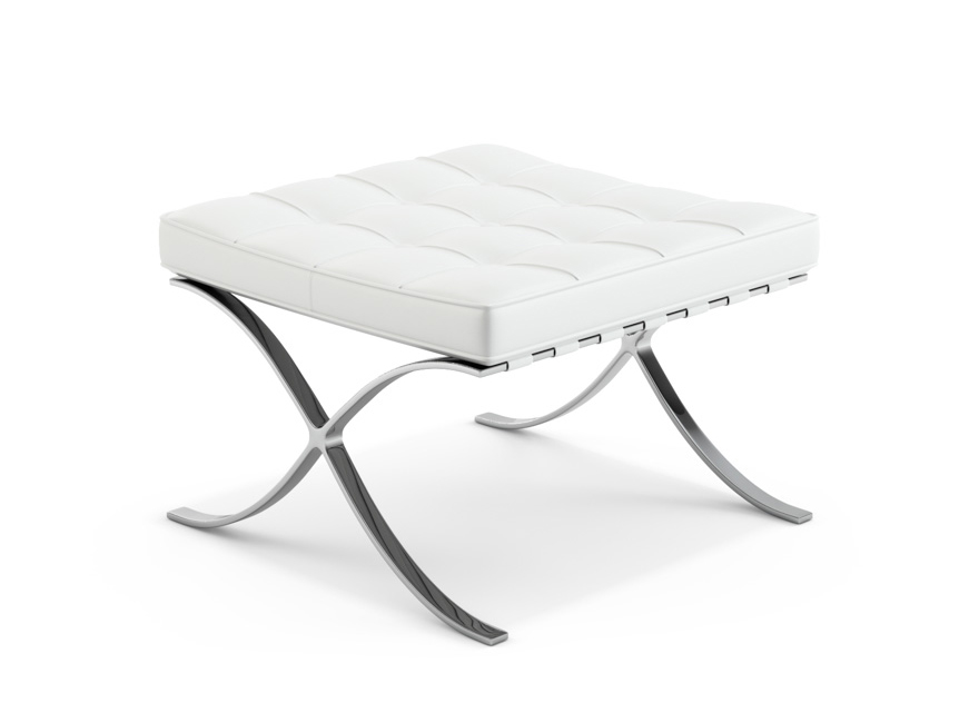 KNOLL repose-pied pouf ottoman BARCELONA (Structure chromée / Revêtement White - Acier / Cuir Sabrin