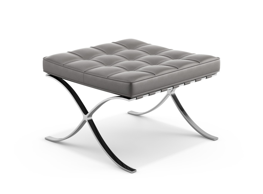 KNOLL repose-pied pouf ottoman BARCELONA (Structure chromée / Revêtement Flint - Acier / cuir Volo)