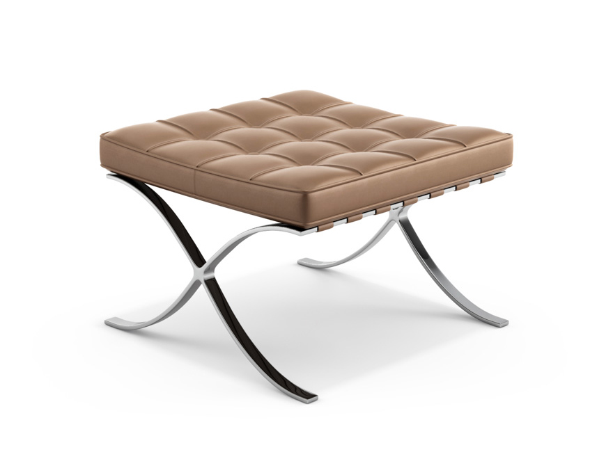 KNOLL repose-pied pouf ottoman BARCELONA (Structure chromée / Revêtement Tan - Acier / cuir Volo)