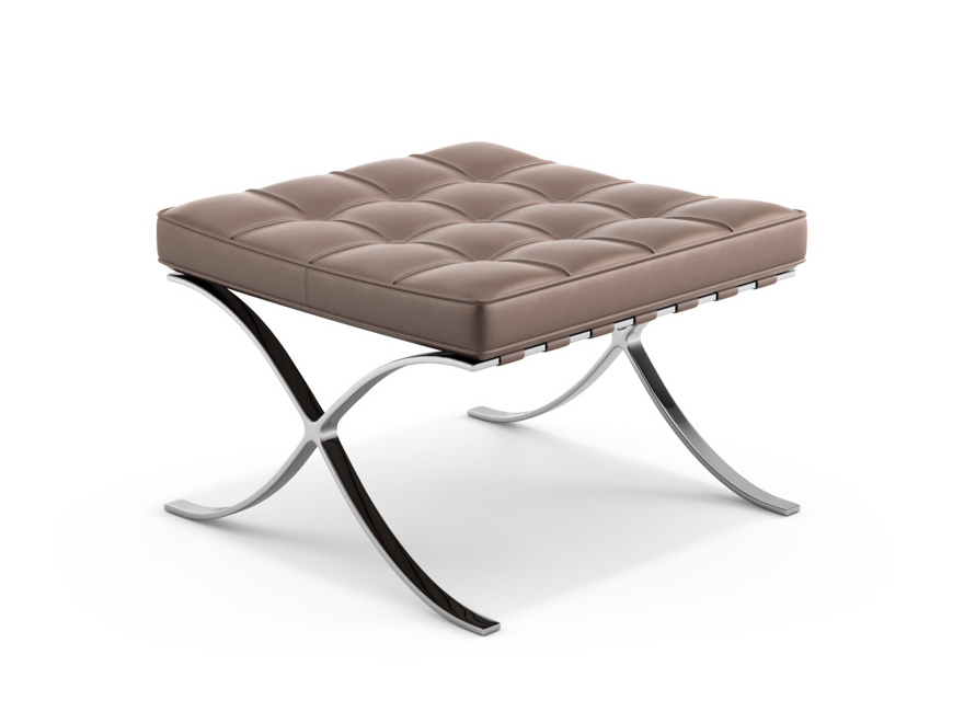 KNOLL repose-pied pouf ottoman BARCELONA (Structure chromée / Revêtement Toast - Acier / cuir Volo)