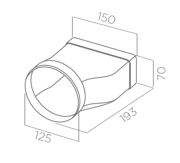 ELICA raccord rectangulaire rond 150x70-Ø125mm 1052G