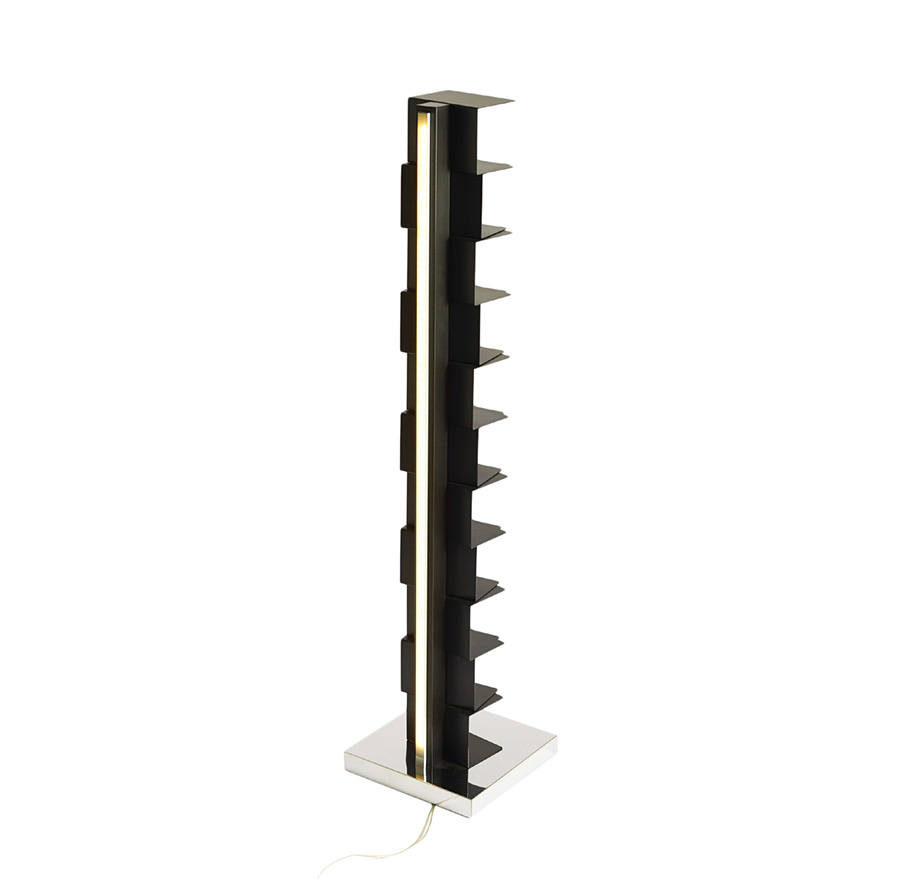 OPINION CIATTI bibliothèque avec éclairage à LED PTOLOMEO LUCE H 160 cm (Structure noire, base inox