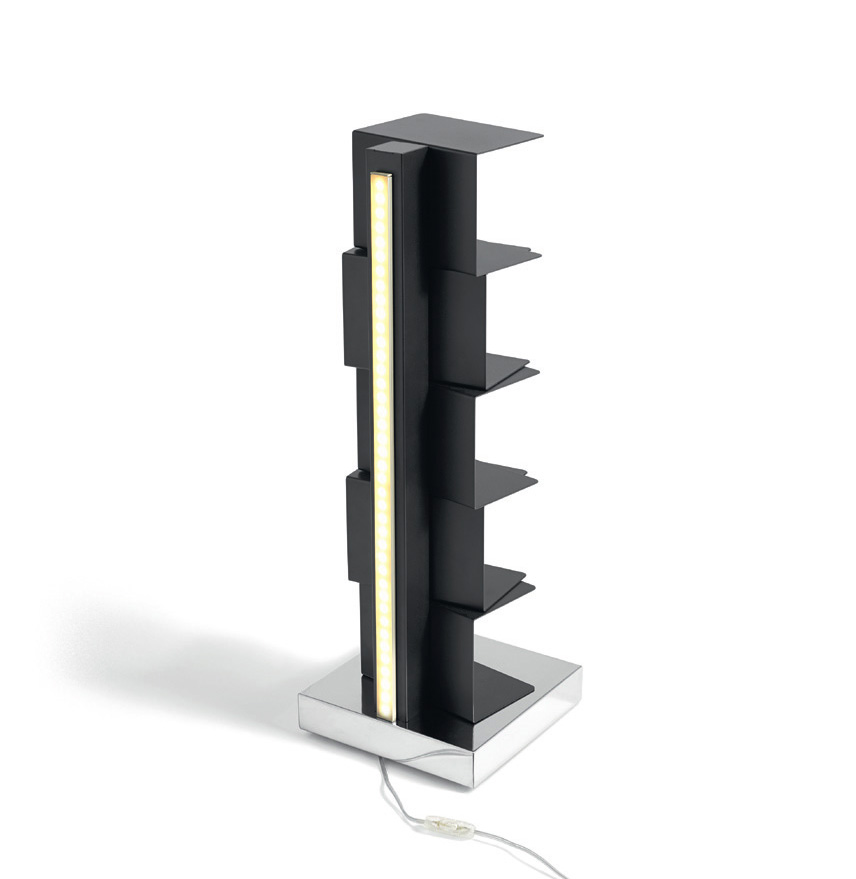 OPINION CIATTI bibliothèque avec éclairage à LED PTOLOMEO LUCE H 75 cm (Structure noire, base inox -