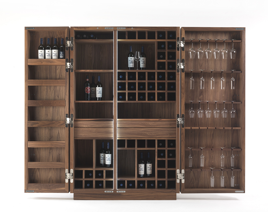 RIVA 1920 meuble à vin CAMBUSA WINE (Noyer - Bois massif et métal)