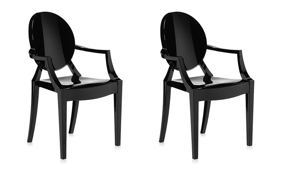KARTELL set de 2 chaises LOUIS GHOST (Noir brillant - Polycarbonate 2.0 à partir de matière première