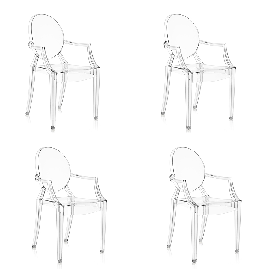 KARTELL set de 4 chaises LOUIS GHOST (Cristal - Polycarbonate 2.0 à partir de matière première renou