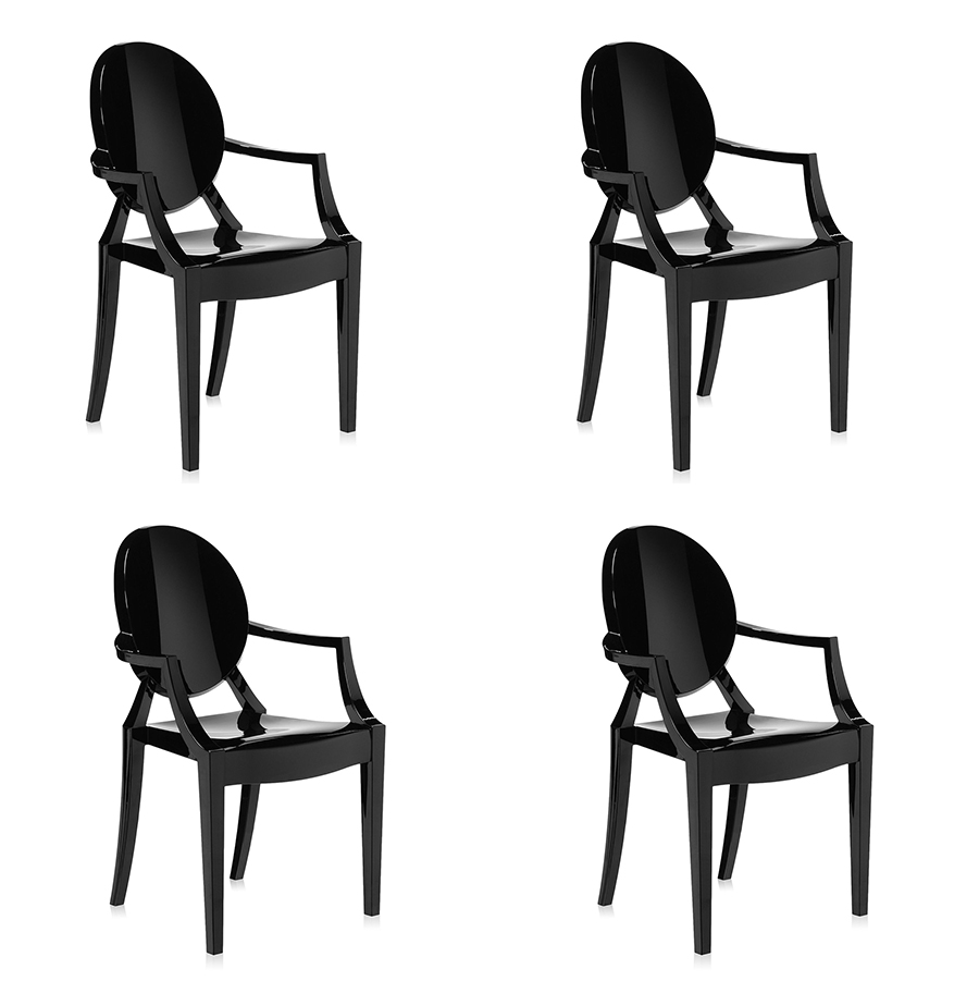 KARTELL set de 4 chaises LOUIS GHOST (Noir brillant - Polycarbonate 2.0 à partir de matière première