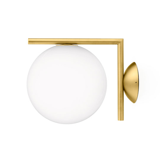 FLOS lampe murale ou au plafond IC C/W1 (Laiton brossé - Verre soufflé et métal)
