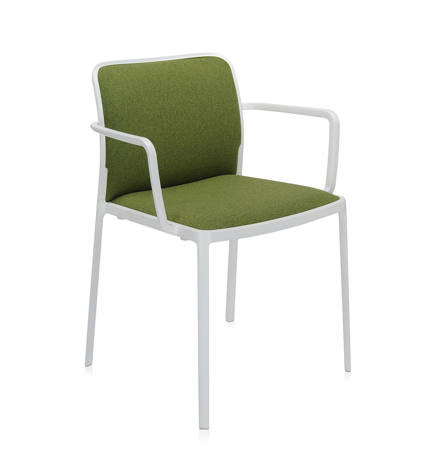 KARTELL set de 2 fauteuils AUDREY SOFT tissé TREVIRA (Structure peinte en blanc / Revêtement vert ac