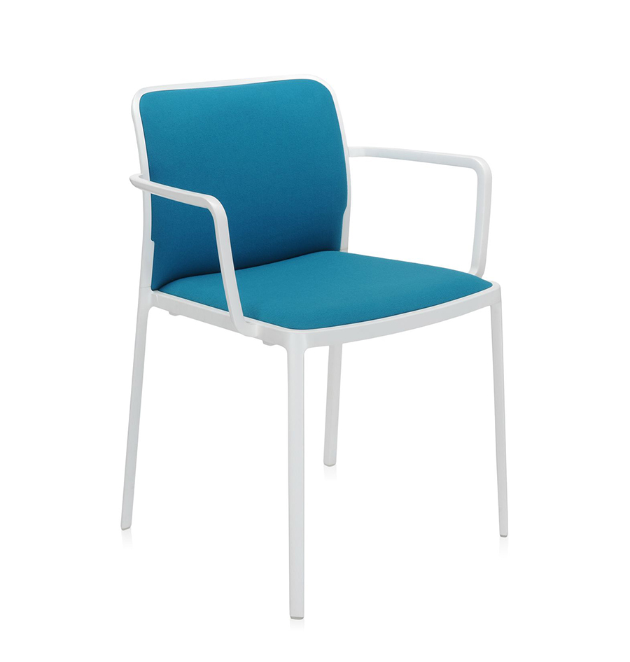 KARTELL set de 2 fauteuils AUDREY SOFT tissé TREVIRA (Structure peinte en blanc / Revêtement ottanio - aluminium / tissu Trevira)