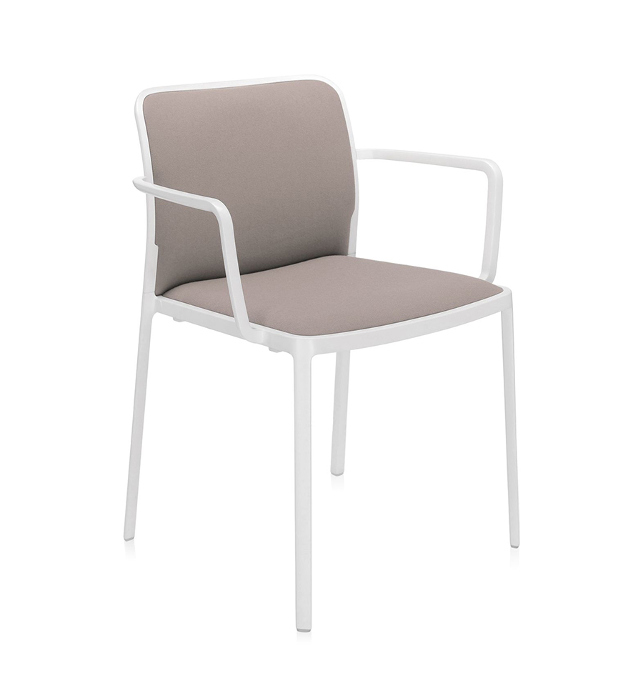 KARTELL set de 2 fauteuils AUDREY SOFT tissé TREVIRA (Structure peinte en blanc / Revêtement beige -