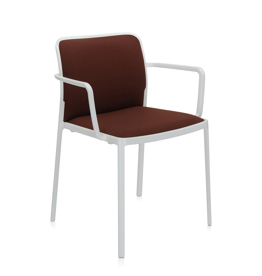 KARTELL set de 2 fauteuils AUDREY SOFT tissé TREVIRA (Structure peinte en blanc / Revêtement marron 