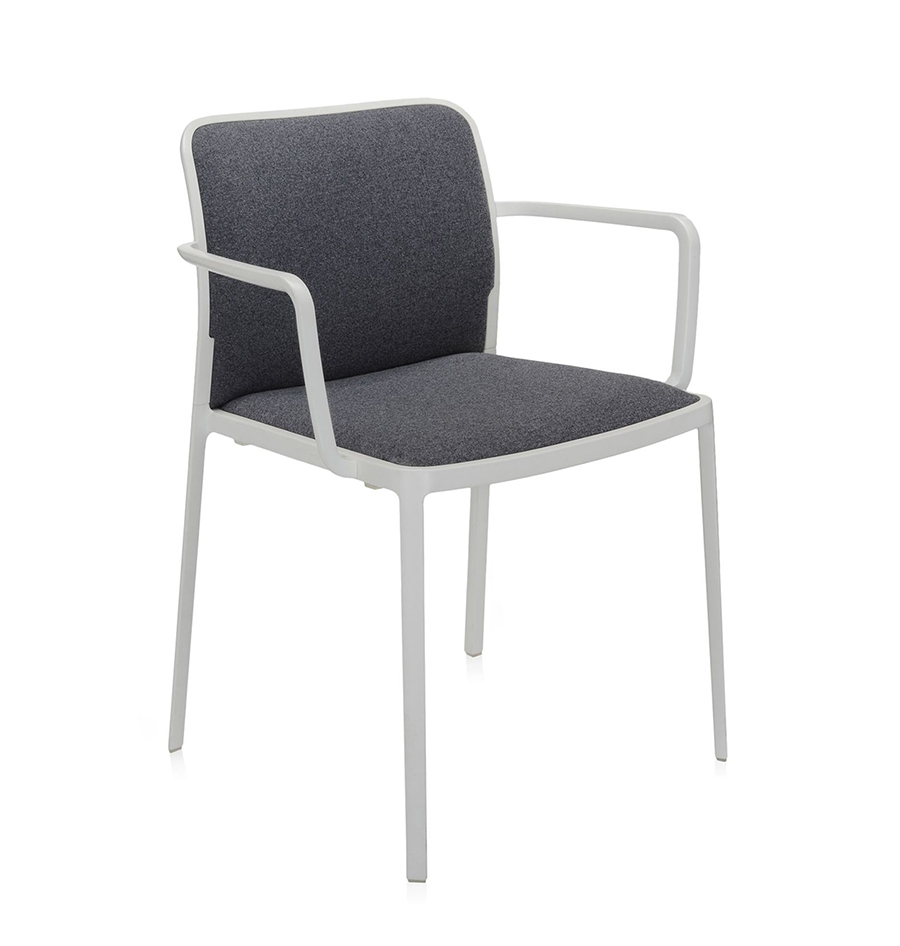 KARTELL set de 2 fauteuils AUDREY SOFT tissé TREVIRA (Structure peinte en blanc / Revêtement gris - 