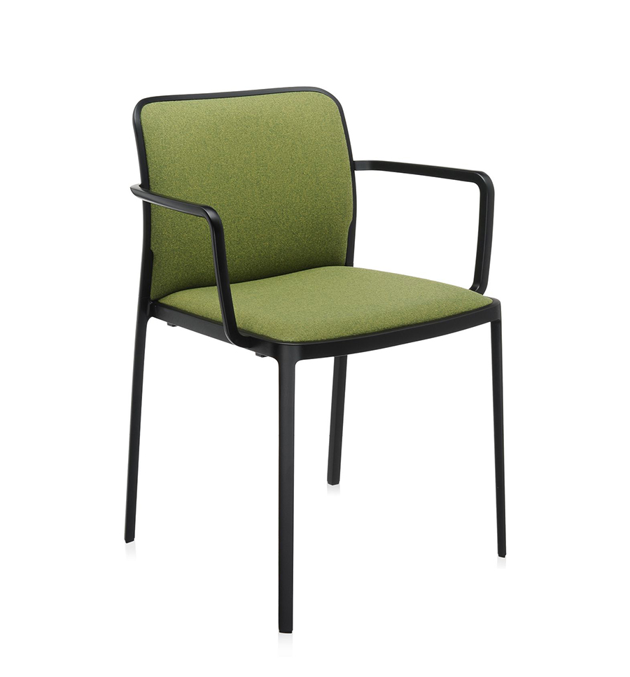 KARTELL set de 2 fauteuils AUDREY SOFT tissé TREVIRA (Structure peinte en noir/ Revêtement vert acid