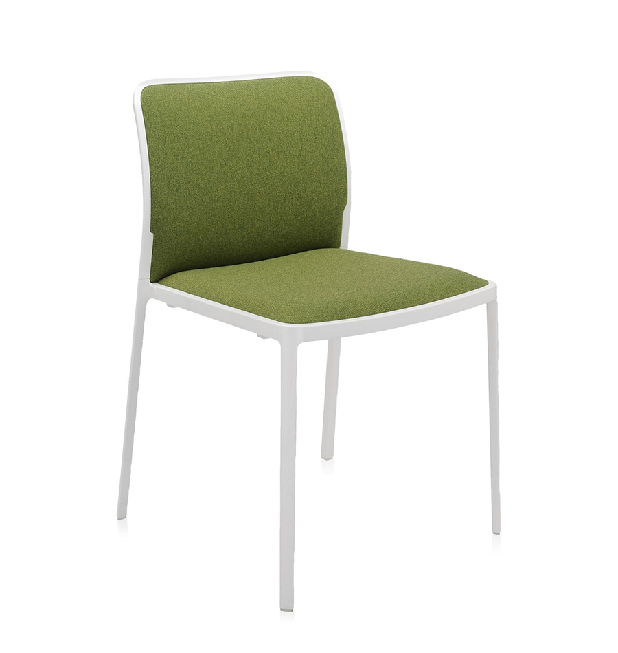 KARTELL set de 2 chaises AUDREY SOFT tissé TREVIRA (Structure peinte en blanc / Revêtement vert acid