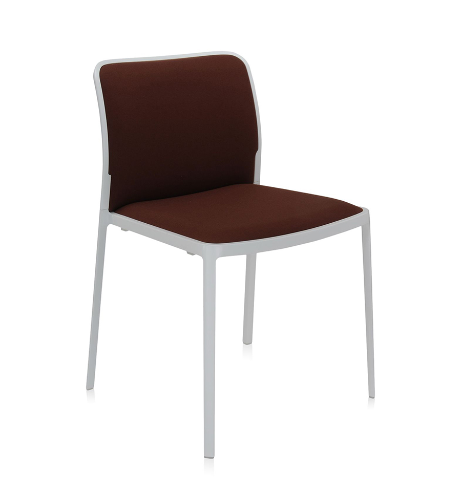 KARTELL set de 2 chaises AUDREY SOFT tissé TREVIRA (Structure peinte en blanc / Revêtement marron - 