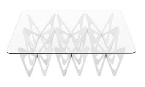 ZANOTTA table basse BUTTERFLY (Blanc 90x120 - chêne / verre)