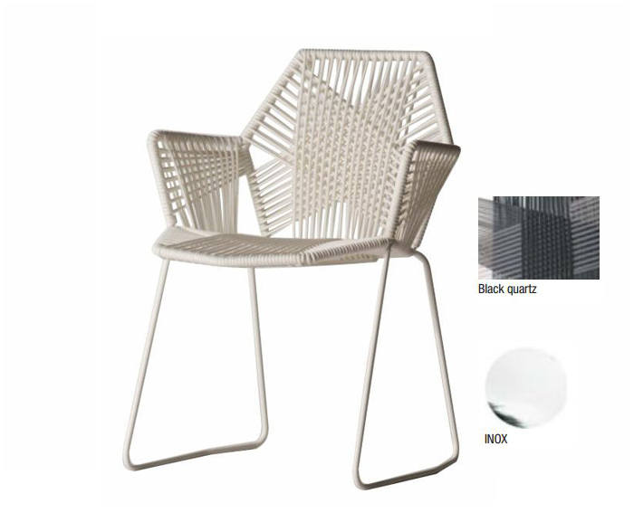 MOROSO TROPICALIA chaise inox avec accoudoirs (Version A Black Quartz - technopolymères / acier Inox
