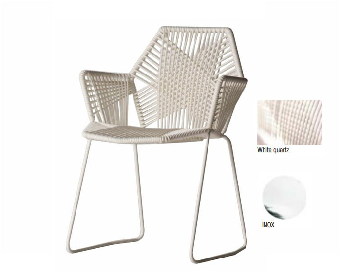 MOROSO TROPICALIA chaise inox avec accoudoirs (Version A White Quartz - technopolymères / acier Inox