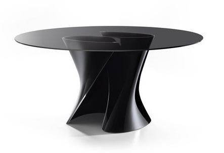 MDF ITALIA table ronde S TABLE Ø 140 cm (Laqué noir - structure en Ceramilux ® / pleateau en cristal