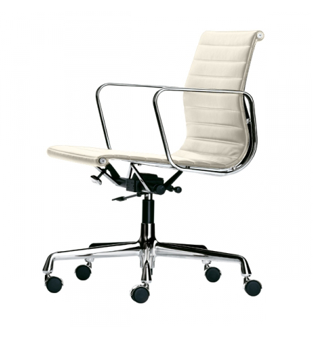 VITRA chaise de bureau avec dossier mi-haut ALUMINIUM CHAIR EA 117 (Neige - Cuir et aluminium chromé