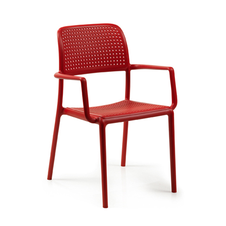 NARDI set de 4 chaises avec accoudoirs BORA pour extérieur CONTRACT COLLECTION (Rouge - Polypropylèn